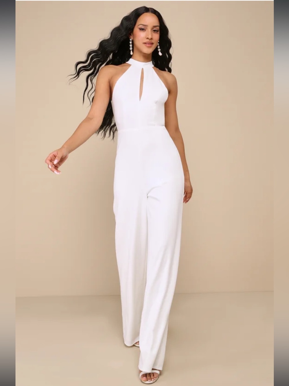 NWT lulus Striking Elegance White‎ Cutout Backless Halter Jumpsuit size xl